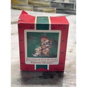 Vintage Hallmark 1985 Keepsake Ornament Bottlecap Fun Bunnies In Box